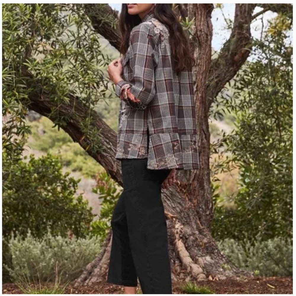 Johnny Was Workshop Alexander Plaid Freja Print Mix Shirt Jacket Small